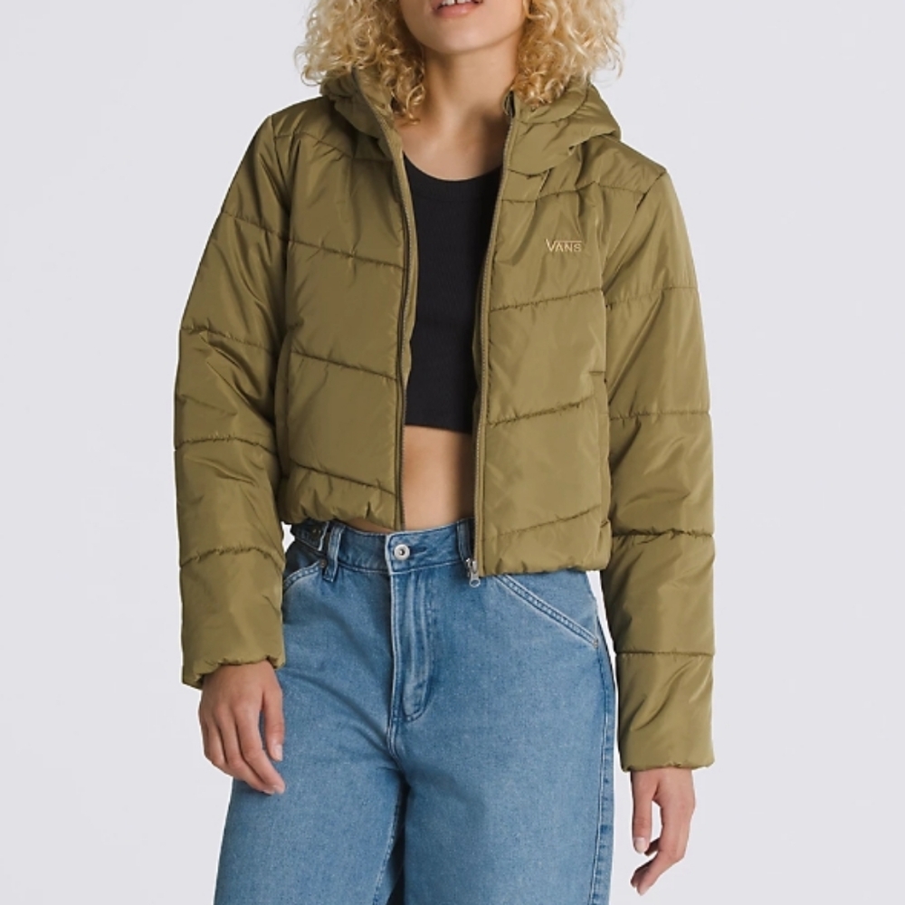 NWT Vans Olive Cropped Hooded Puffer MTE Foundry Jacket - Sz XL